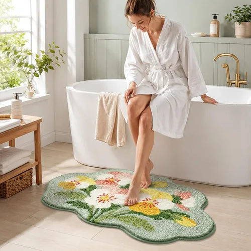 Vista 8 de Tapete de baño con diseño floral, suave, antideslizante, con patrón de flores coloridas, alfombra de baño de microfibra ultra absorbente, lavable a