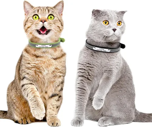 Vista 7 de Collares reflectantes personalizados para gatos con etiqueta de nombre y chapado, collar de gato personalizado grabado con nombre y teléfono, collar