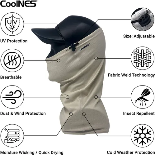 Vista 2 de CoolNES - Polaina para el cuello con cordón, máscara facial reutilizable y transpirable, lavable, protección solar UV UPF 50+