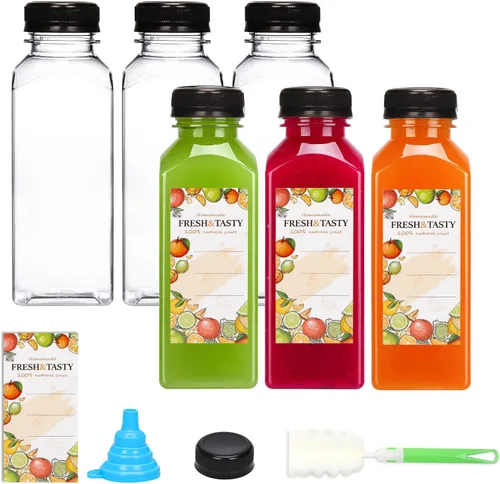 Vista 17 de TOMNK 12 botellas de plástico de 2 onzas con tapas, recipientes reutilizables transparentes a granel para bebidas de jengibre shot, jugo, leche