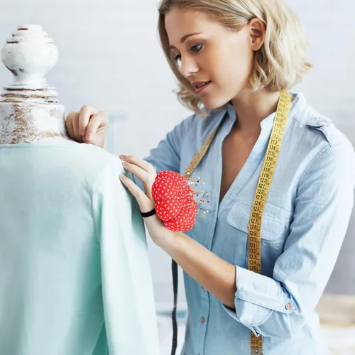 Vista 6 de Rolybag Alfileres de muñeca con correa elástica, cojín de aguja de calabaza para costura, pinza de aguja portátil, para costura o manualidades (rojo)