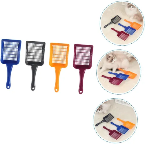 Vista 6 de 4 cucharas de arena para gatos, herramientas de limpieza de arena para gatos con agujeros pequeños, mango cómodo para mascotas para limpieza