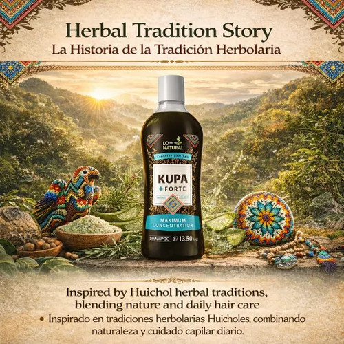 Vista 5 de Champú KUPA + FORTE con romero y aloe vera, 13.5 onzas líquidas, fórmula inspirada en huichol a base de hierbas, limpieza profunda y cuidado
