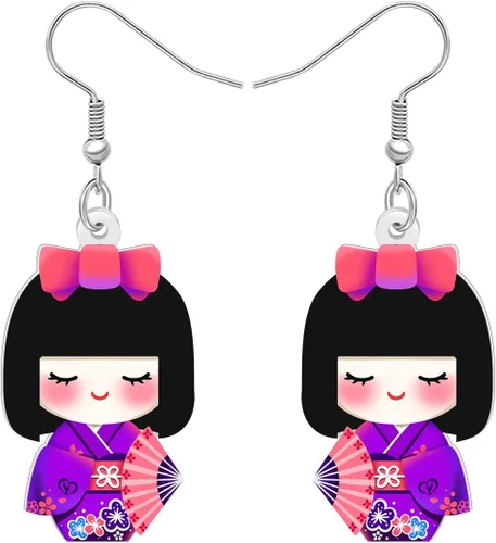 Vista 37 de DUOWEI Aretes de acrílico estilo japonés con diseño de anime para muñeca, colgantes, joyería para mujer