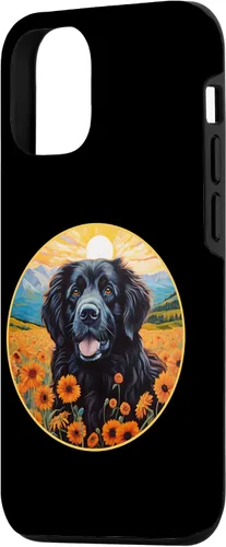 Vista 2 de Funda para iPhone 15 Linda Terranova Perro Colorido Flor Montaña Puesta de Sol Newfie