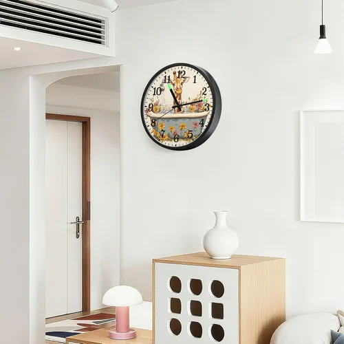 Vista 6 de Luminous Voice-Activated Wall Clocks Non-Ticking Silent Battery Operated Small Analog Clock Cartoon Giraffe Retro Bathtub 12 Inch Decorative for