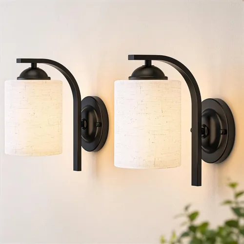 Vista 16 de Juego de 2 apliques de pared, lámparas de baño cableadas, iluminación de pared moderna para tocador de baño con pantalla de vidrio transparente