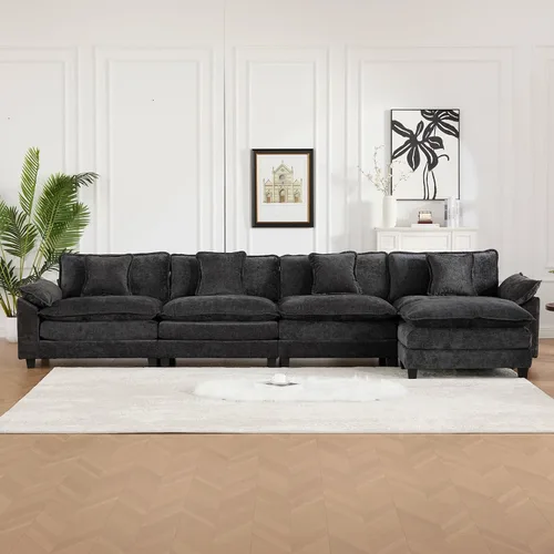 Vista 38 de Sofá seccional modular, sofá seccional en forma de L de 76.7 pulgadas con otomana móvil, cómodo loveseat de chenilla nube con reposabrazos