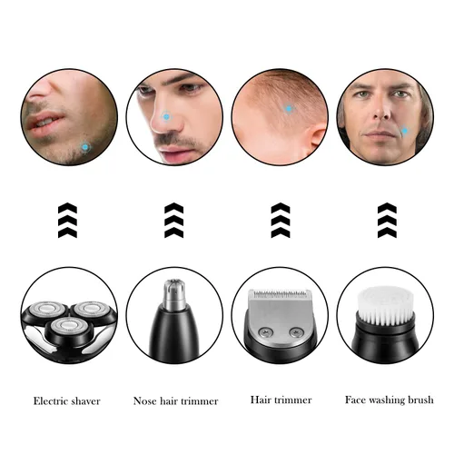 Vista 2 de SURKER Máquina de afeitar eléctrica inalámbrica para hombres, recortadora de pelo de nariz 3 en 1, kit de aseo más 1 cepillo de limpieza facial