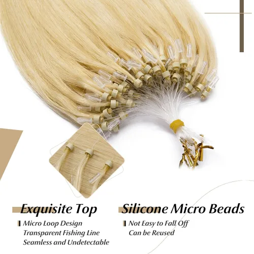 Vista 198 de SEGO Extensiones de cabello humano con micro cuentas, extensiones de cabello humano con micro bucle, lacio, natural, fusión fría, 1.76 oz/paquete