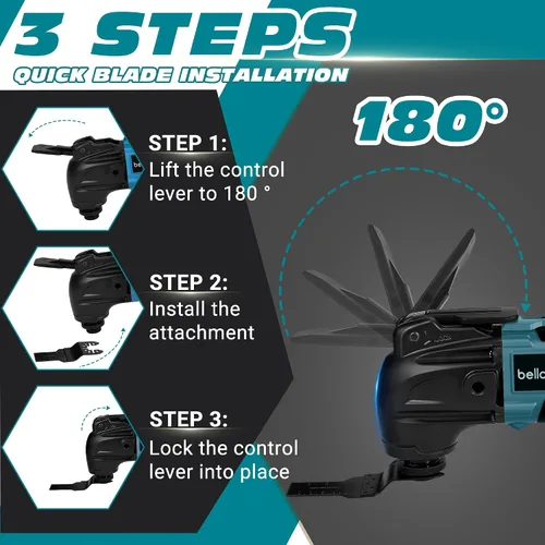 Vista 4 de Herramienta multifuncional oscilante inalámbrica compatible con batería de 18V de Makita (batería no incluida), herramienta oscilante inalámbrica