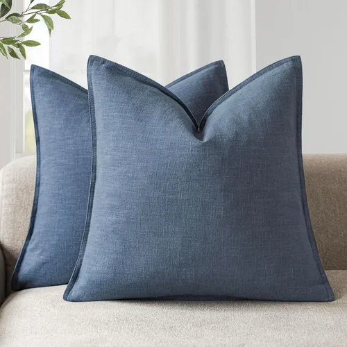 Vista 48 de Foindtower Juego de 2, Fundas Decorativas de Almohada de Lino Sólido Suaves Fundas de Cojín Europeo de Acento Estilo Granja Neutral para Silla Sofá