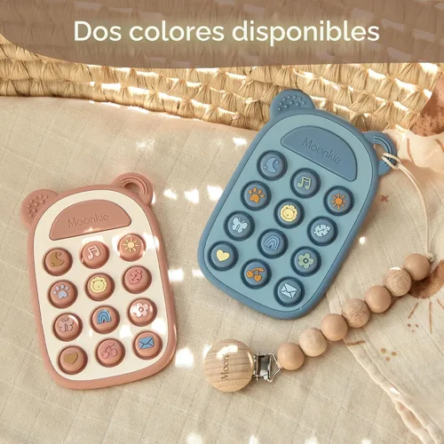 Vista 9 de Moonkie Juguetes de Dentición de Silicona con Forma de Teléfono para Bebé de 3 Meses+ Mordedor Suave Libre de BPA con Icono y Burbujas que