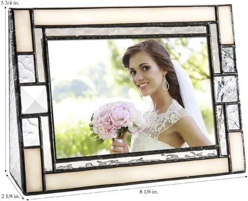 Vista 3 de Marcos de fotos 4x6 horizontal foto regalo de boda marfil vitral foto 407-46H