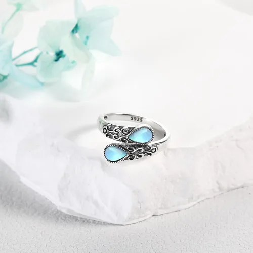 Vista 3 de Anillo para mujer de plata de ley, banda ajustable, anillos abiertos, regalos de joyería para niñas