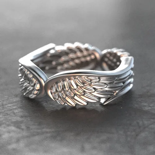 Vista 2 de Anillo de ala de ángel chapada en plata de ley 925, anillo minimalista personalizado para mujer (plata, 9)
