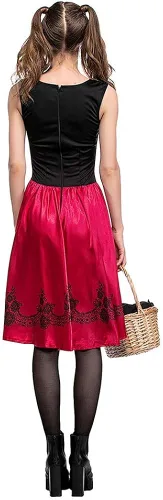Vista 6 de Women's Little Red Riding Hood Costume Halloween Christmas Party Dresses with Hooded Cloak Long Velvet Cape Outfit Set