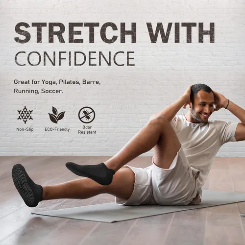 Vista 5 de NEWZILL 3 pares de calcetines de yoga antideslizantes con agarres para mujeres y hombres, calcetines antideslizantes unisex para pilates, barre