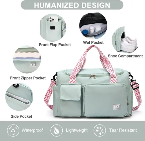 Vista 63 de Pequeña bolsa de gimnasio para mujer, bolsa de viaje con compartimento para zapatos