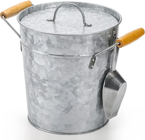 Vista 4 de Frcctre Farmhouse - Cubo de hielo de 4 litros con tapa, bañera de metal galvanizado para bebidas con cuchara y asas, enfriador de bebidas y vino