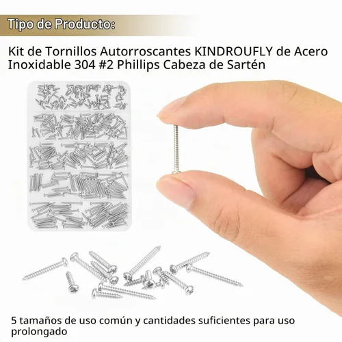 Vista 5 de 252 piezas #2 x 1/4" 3/8" 1/2" 5/8" 3/4" tornillos autorroscantes Phillips de cabeza pan, kit de surtido de tornillos para madera, acero inoxidable