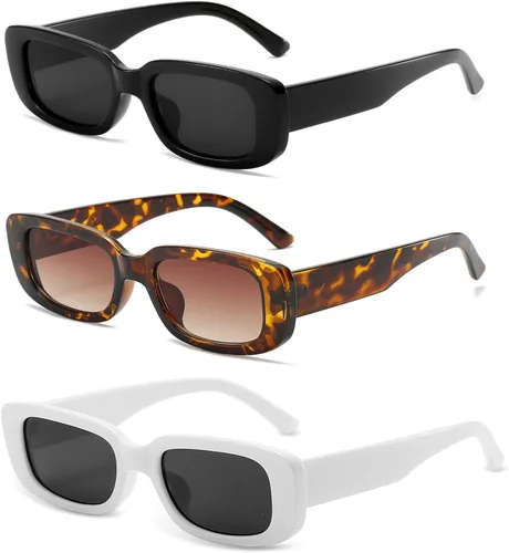 Vista 17 de Dollger - Lentes de sol rectangulares para mujer y hombre, gafas de moda retro, protección UV 400, armazón cuadrado A: negro y marrón leopardo