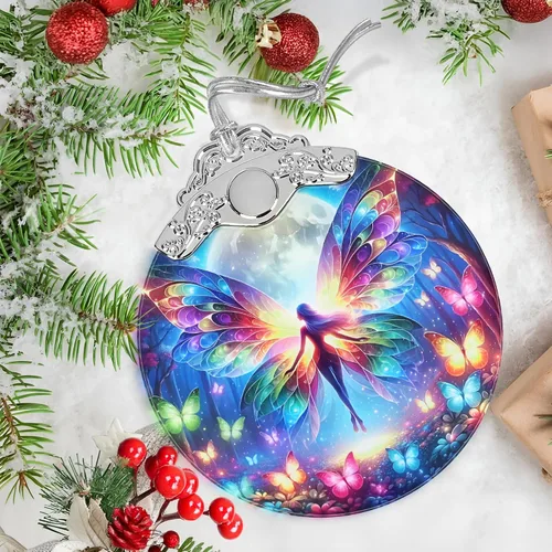 Vista 5 de Jocidea - Adorno de Vidrio Manchado de Elfo Mariposa - Adorno Navideño - Adornos Navideños para Árbol - Ideas de Regalos de Vacaciones - Intercambio