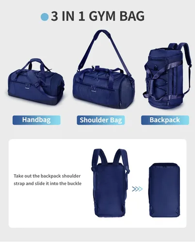 Vista 7 de Sportsnew Bolsa de gimnasio para mujeres y hombres con compartimento para zapatos, bolsillo húmedo, bolsa de lona para hombre para viajes