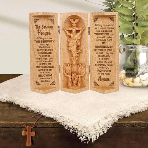 Vista 3 de Jesuspirit - Decoración cristiana, estatua de madera católica, decoración del hogar - Escultura cilíndrica de madera que se puede abrir de Jesús