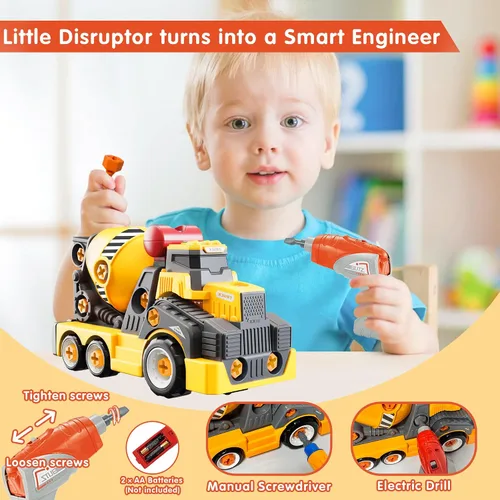 Vista 2 de 28cm Camiones Mezcladores de Cemento Grandes Desarmables para Niños de 3 a 5 y 6 a 8 Años, Juguetes de Construcción con Taladro Eléctrico, Juego