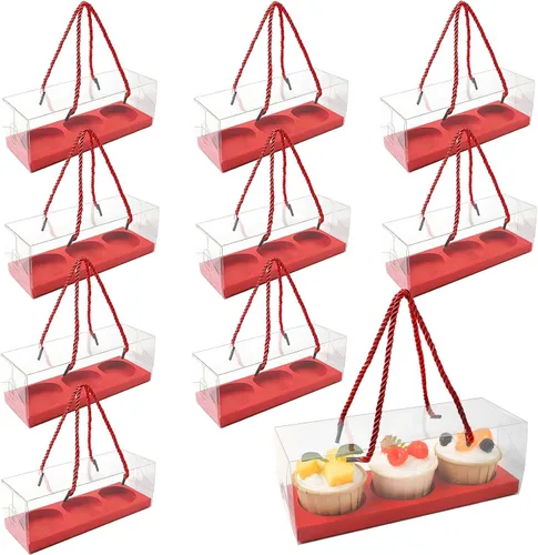 Vista 8 de 20 cajas transparentes para cupcakes con asa, portador de cupcakes para fiesta