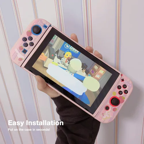 Vista 8 de Starry Forest Lindas fundas protectoras para Nintendo Switch con fundas joycon Stick, color rosa, funda femenina Kawaii para Switch, Strawberry