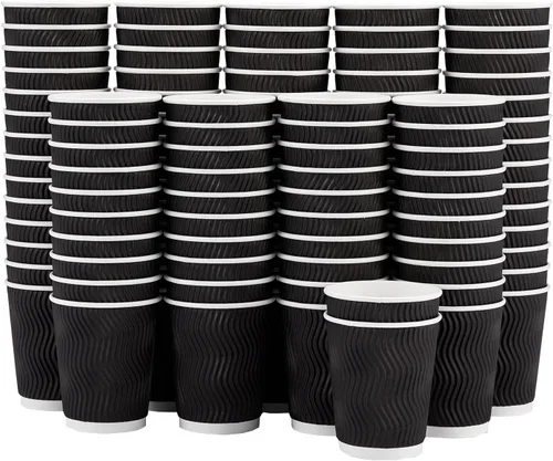 Vista 8 de Lamosi Vasos de café de 10 onzas – Paquete de 120, Vasos de Papel Corrugado Aislante Desechables de 10oz, Vasos de Pared Ondulada Kraft para Bebidas