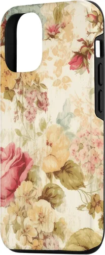 Vista 2 de Funda para iPhone 14 con patrón estético de jardín de flores mixtas color rosa beige