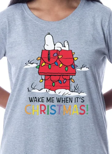 Vista 2 de Peanuts - Camisón de pijama para dormir con luces de casa de perro para mujer Snoopy Wake Me When It's Christmas
