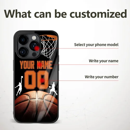 Vista 4 de Fundas de teléfono de baloncesto con número de nombre personalizado para iPhone 11 12 13 14 15 16 17 Pro Max Plus Mini Xr Xs, para Samsung S21 S22
