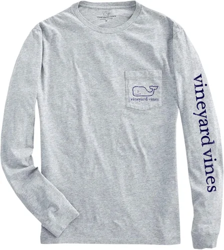 Vista 2 de vineyard vines Camiseta de manga larga para niños con estampado de ballena vintage, Gris Caliente