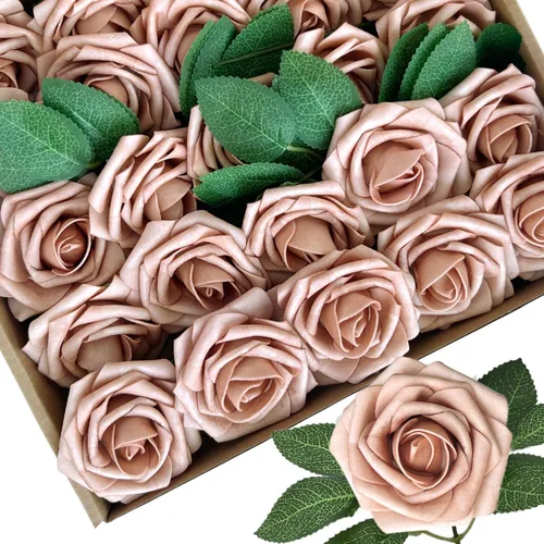 Vista 34 de 25 piezas Flores Artificiales de Espuma Rosas Falsas con Tallos 8 Hojas Rosas Sintéticas de Aspecto Real para Ramos de Boda Centros de Mesa de Negro