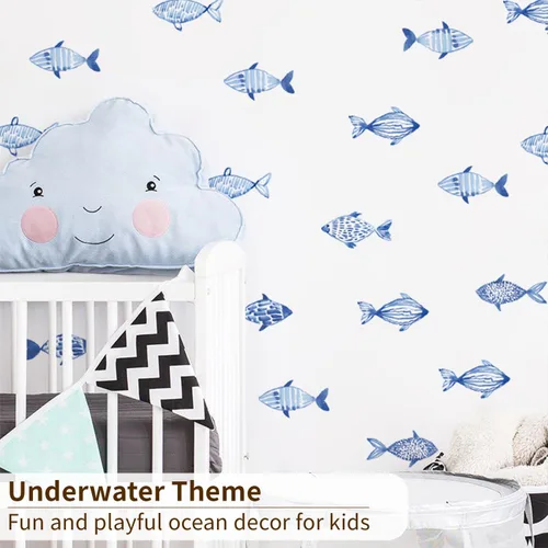Vista 3 de Calcomanías de pared Under The Sea para despegar y pegar, calcomanías de pared de vinilo con peces oceánicos para dormitorio de niños, sala de Pez