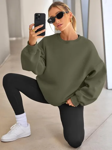 Vista 2 de EFAN - Sudaderas extragrandes para mujer, de vellón con capucha y cuello redondo, suéteres informales y cómodos, ropa de moda para invierno