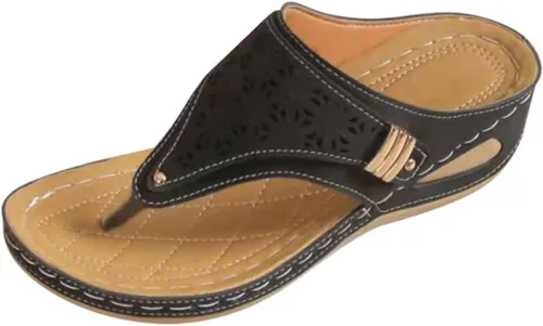 Vista 4 de Sandalias ortopédicas con soporte de arco, sandalias planas para exteriores, estilo bohemio, para caminar, cómodas, elegantes, informales