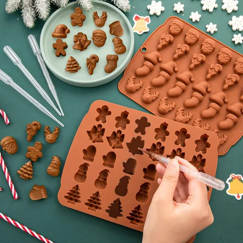 Vista 3 de Moldes de silicona para chocolate de Navidad, 2 moldes de silicona reutilizables para chocolate, molde de Navidad para hornear con patrones de alce