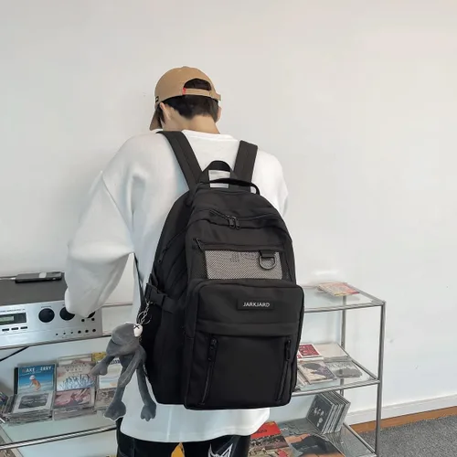 Vista 2 de Bonita mochila estética para la escuela con bonito colgante, mochila casual para estudiantes de medio viaje, universidad, Negro -, Grande, Mochilas
