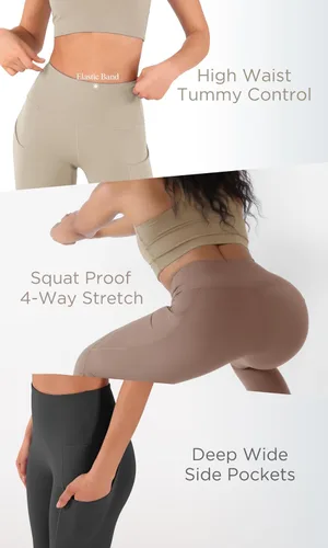 Vista 5 de ODODOS - Leggings tipo capri de mujer, no se traslucen y modelan el abdomen, con cintura alta y bolsillos para hacer yoga, atletismo, ejercicio