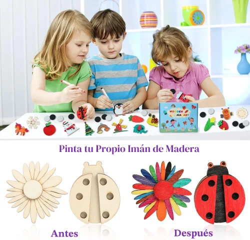 Vista 4 de Imán de madera DIY 36 suministros de manualidades kit de pintura para niños