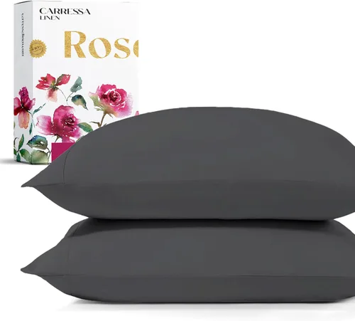 Vista 14 de Carressa Linen Juego de 2 fundas de almohada 100% algodón egipcio, tamaño estándar, lujosas fundas de almohada de algodón de la serie 1200