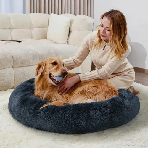 Vista 7 de Camas de gato para gatos de interior, cama lavable de 20 pulgadas en forma Azul marino