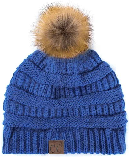 Vista 96 de Gorro unisex liso con pompón y ribete (HAT-43) de C.C Hatsandscarf Exclusives Marfil