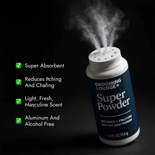 Vista 3 de Grooming Lounge Super Powder - Defensa de olor, picazón y rozaduras para la ingle, el cuerpo y los pies - Control de fricción y exceso de sudor
