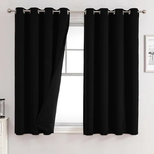 Vista 26 de ChrisDowa Cortinas 100% opacas de 63 pulgadas de largo para dormitorio con forro negro, 2 capas gruesas totalmente opacas con aislamiento térmico